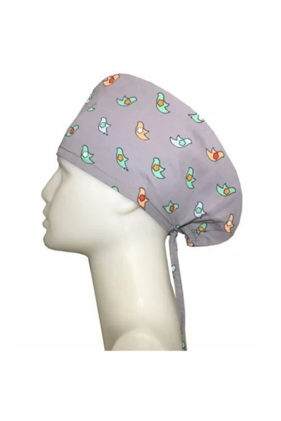 BEYAZ MEDİKAL Yeni Model Büyük Kuş Gri Hemşire Aşçı Cerrahi Bone Hastane Bonesi Bandana