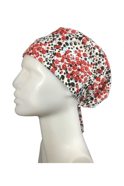 BEYAZ MEDİKAL Yeni Çiçekli Doktor Hemşire Aşçı Cerrahi Bonesi