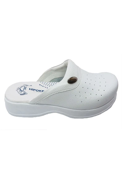 HİPOKRAT Kadın Yeni Beyaz Ortopedik Sabo Terlik Doktor Hemşire Hastane Terliği Beyaz Tokalı - 3