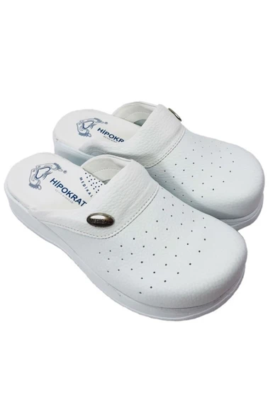 HİPOKRAT Kadın Yeni Beyaz Ortopedik Sabo Terlik Doktor Hemşire Hastane Terliği Beyaz Tokalı