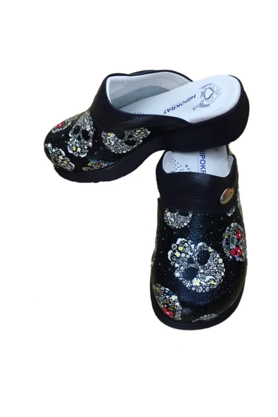 HİPOKRAT Siyah Kuru Kafa Modeli Ortopedik Sabo Terlik Hastane Terliği - 2