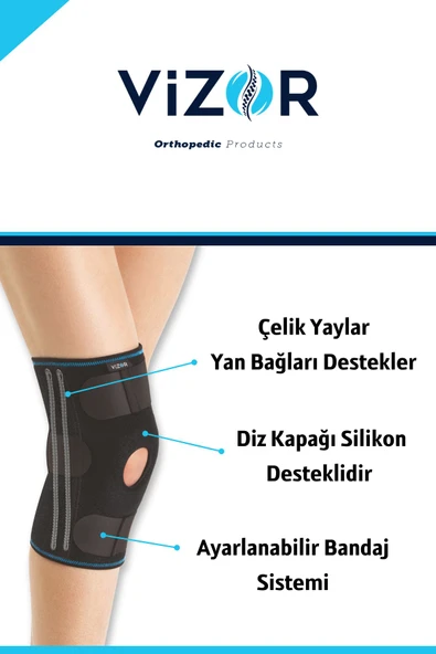 VİZOR Standart Patella Ve Ligament Destekli Dizlik Flexible Destekli Dizlik Sporda Destekleyici Dizlik - 2