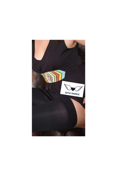 DUKAVAS Orta Basınçlı (23 - 32 Mmhg) Uyluk Boyu Varis Çorabı Siyah (burnu Açık)