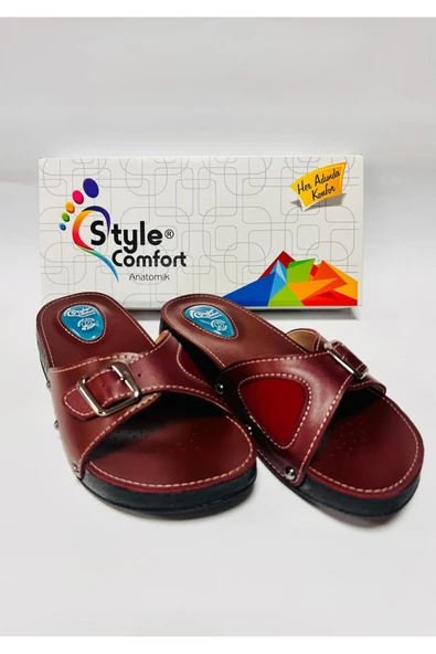 STYLE COMFORT Kadın Bordo Ortopedik Jel Destekli Tek Tokalı Terlik