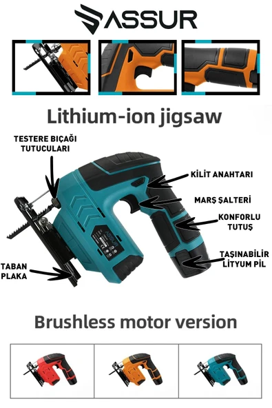 Assur Profesyonel 12 V Çift Akülü Şarjlı Dekupaj Testere Makinesi - 3