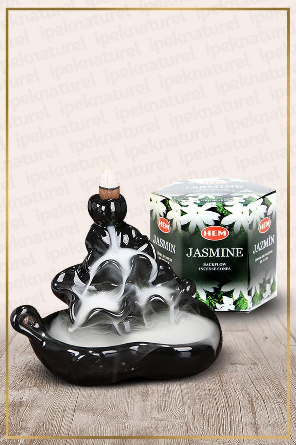 Geri Akışlı Şelale Temalı Siyah Tütsülük No:11 Ve Jasmine Konik Tütsü 40 Adet