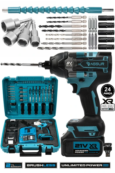 Assur Plus 21V Çift Akülü Vidalama Darbeli Kömürsüz 800Nm 10 Pilli Bijon Somun Sökme Sıkma