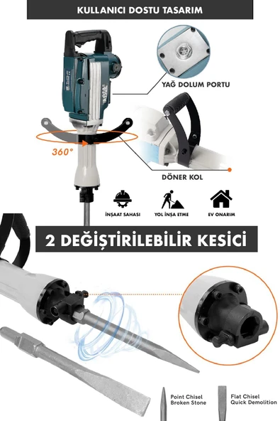 Assur 1800W Darbeli 16 Kg Kırıcı Delici Hilti - 2