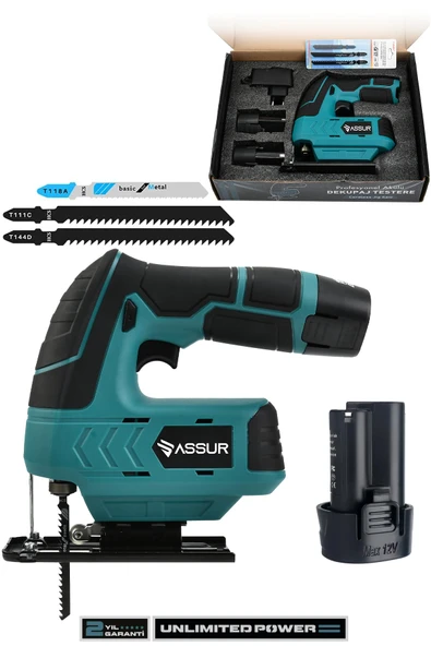 Assur Profesyonel 12 V Çift Akülü Şarjlı Dekupaj Testere Makinesi