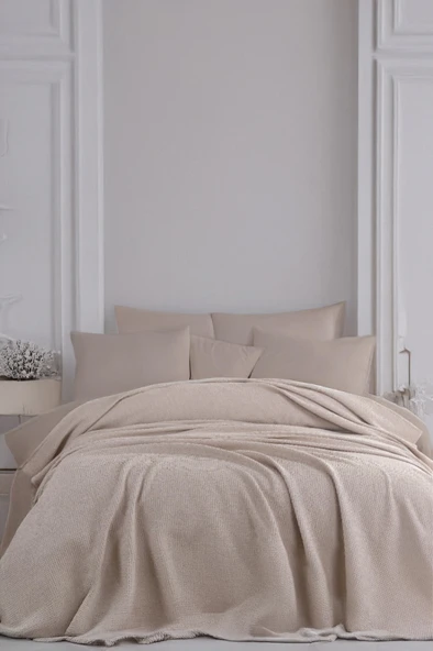 Upstyle Ecocel Pike Örtü Battal King 240x230cm Karde Vizon Gri