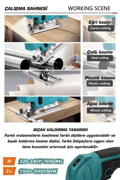 Assur Profesyonel 550W Devir Ayarlı Dekupaj Testere Makinesi - 2