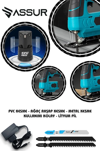 Assur Profesyonel 12 V Çift Akülü Şarjlı Dekupaj Testere Makinesi - 2