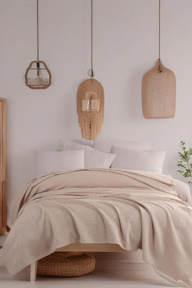 Upstyle Ecocel Pike Örtü Battal MegaKing 260x230cm Karde Koyu Bej