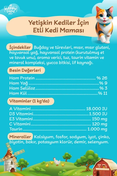 Happy Farm Etli Kedi Maması 15Kg - 5