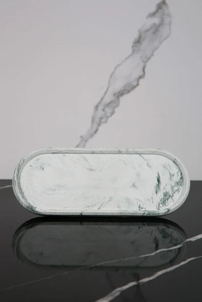 3 Parça Mermer Desenli Beton Banyo Seti Sıvı Sabunluk Diş Fırçalık Sunum Tepsisi - Resim 4