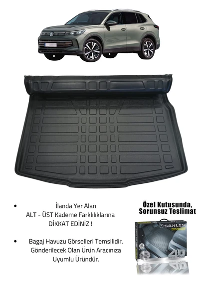 Sahler Volkswagen Tiguan 2024+ Uyumlu 4.5d Premium Havuzlu Paspas ve Liner Marka 3D ÜST Bagaj Havuzu - 2