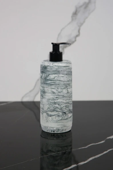 3 Parça Mermer Desenli Beton Banyo Seti Sıvı Sabunluk Diş Fırçalık Sunum Tepsisi - Resim 3