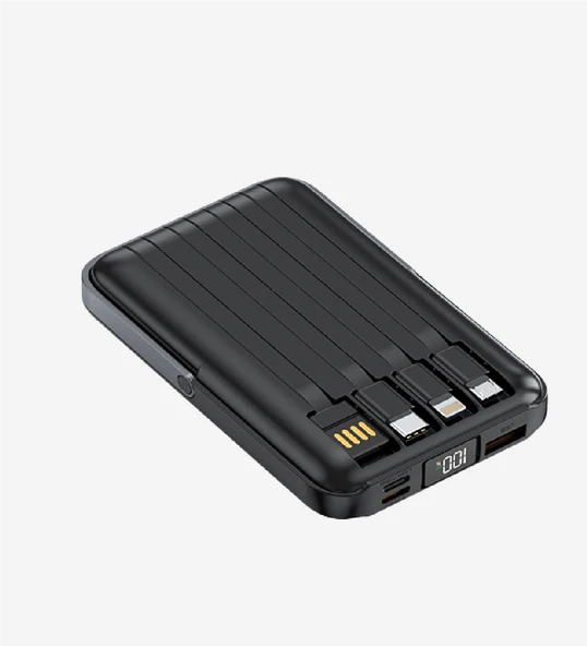 WF27 Mini LED Ekranlı Kablosuz Şarjlı 10.000 mAh Çoklu Kablolu Powerbank - 2