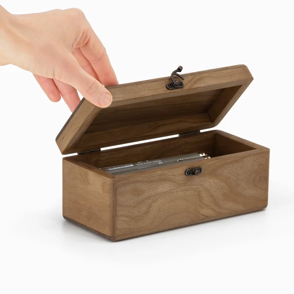 Woodsaka Kapaklı Ahşap Kalem Kutusu - Ceviz - 3