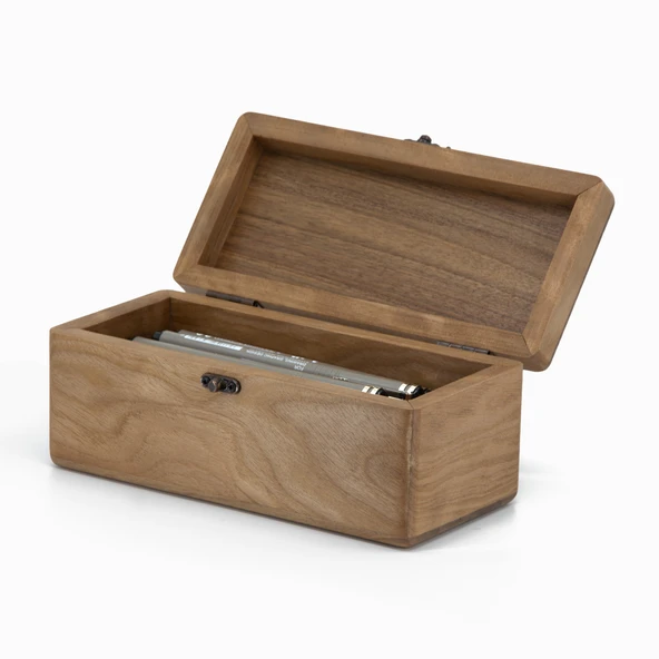 Woodsaka Kapaklı Ahşap Kalem Kutusu - Ceviz - 2