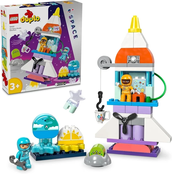 LEGO DUPLO 3’ü 1 Arada Uzay Mekiği Macerası 10422-3 Yaş ve Üzeri Çocuklar için Astronot Minifigürü İçeren Eğitici Oyunca