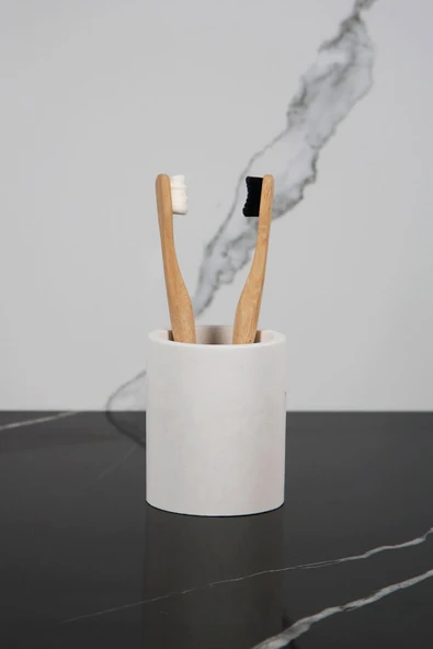 3 Parça Mermer Desenli Beton Banyo Seti Sıvı Sabunluk Diş Fırçalık Sunum Tepsisi - Resim 2