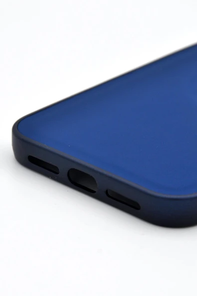 iPhone 12 Uyumlu Deri Görünümlü Sert Kapak Kılıf Lacivert - Resim 5