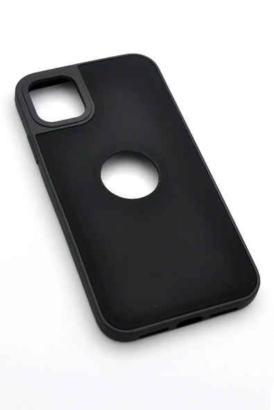 iPhone 11 Uyumlu Deri Görünümlü Sert Kapak Kılıf Siyah - Resim 2