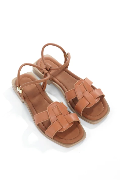 MİA028-3014 Hakiki Deri Kadın Günlük Ortopedik TABA Tatil Sandalet - Resim 3