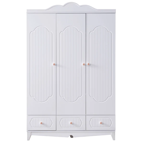 Gardırop, Flower 3 Kapaklı, Çekmeceli Dolap - Pembe - Resim 4