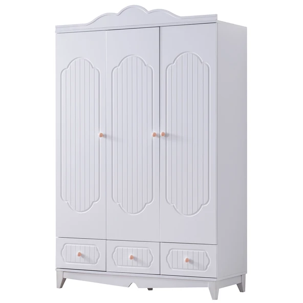 Gardırop, Flower 3 Kapaklı, Çekmeceli Dolap - Pembe - Resim 2