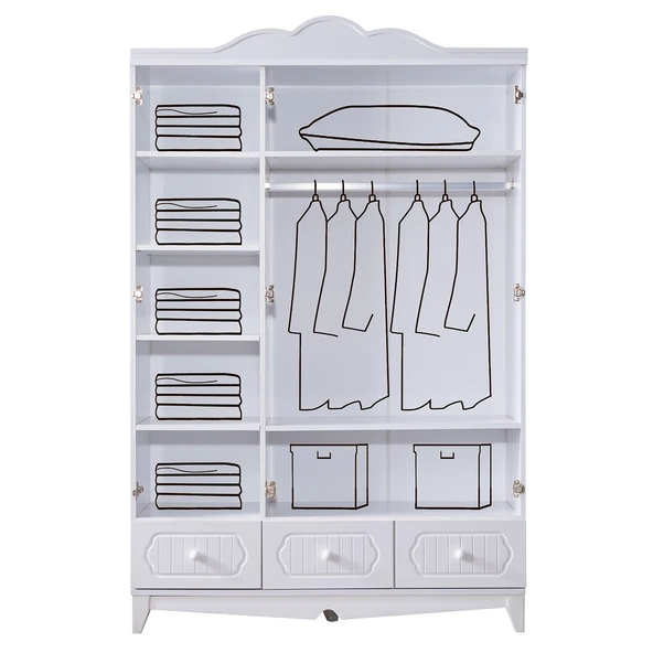 Gardırop, Flower 3 Kapaklı, Çekmeceli Dolap - Pembe - Resim 5