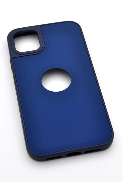 iPhone 12 Uyumlu Deri Görünümlü Sert Kapak Kılıf Lacivert - Resim 2