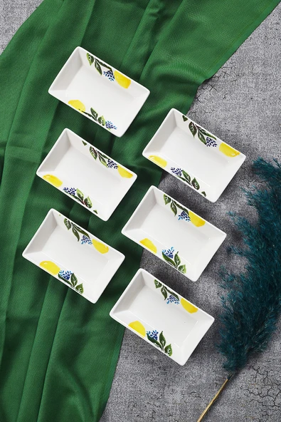 Piatti Naturali 6 adet Çerezlik Limon Desen Handmade Sunumluk Reçellik Sosluk Kahvaltılık Çerez İkram Seti