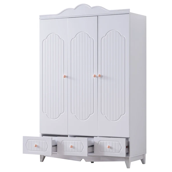 Gardırop, Flower 3 Kapaklı, Çekmeceli Dolap - Pembe - Resim 3