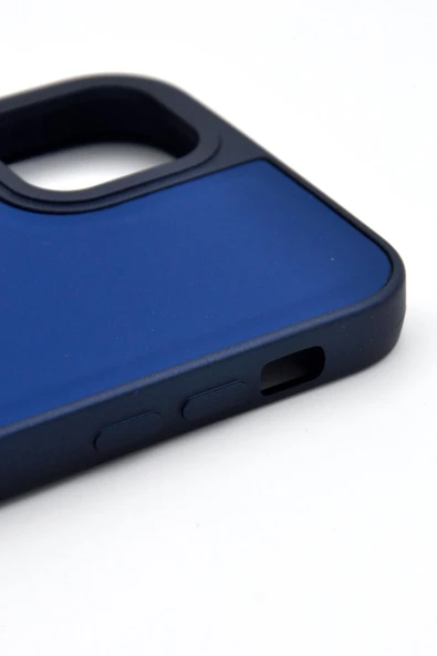 iPhone 14 Pro Uyumlu Deri Görünümlü Sert Kapak Kılıf Lacivert - Resim 4