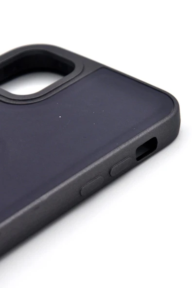 iPhone 11 Uyumlu Deri Görünümlü Sert Kapak Kılıf Antrasit Füme - Resim 4