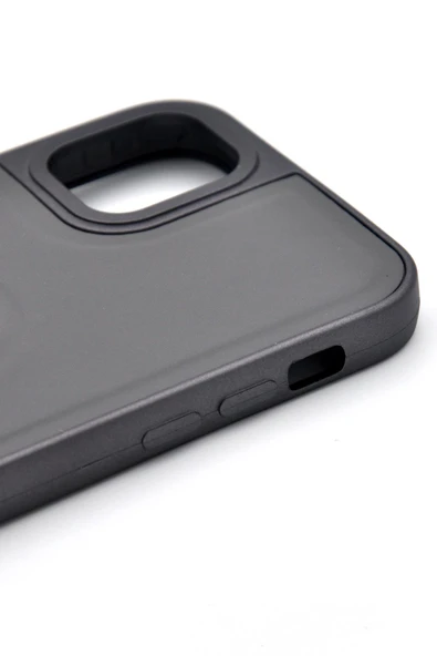 iPhone 15 Uyumlu Deri Görünümlü Sert Kapak Kılıf Gri - Resim 4