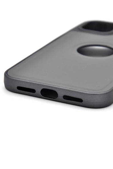 iPhone 15 Uyumlu Deri Görünümlü Sert Kapak Kılıf Gri - Resim 5