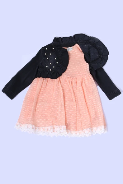 KIZ ÇOCUK KOT CEKETLİ ELBİSE FIRFIRLI DANTELLİ TAŞ İŞLEMELİ F19 - Resim 8