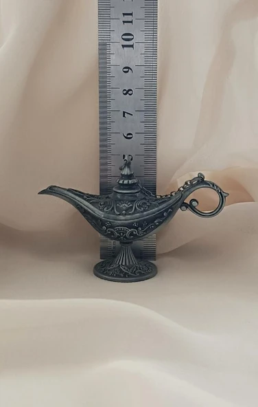 Alaaddin Sihirli Lamba Genie Lamp İbrik Biblo Dekorasyon Küçük Boy Gri - 3