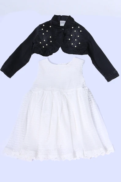 KIZ ÇOCUK KOT CEKETLİ ELBİSE FIRFIRLI DANTELLİ TAŞ İŞLEMELİ F19 - Resim 2