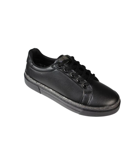 YAZKIŞ Kadın Siyah beyaz Cilt Yanları ve Dilleri Taşlı Sneaker Spor Ayakkabı