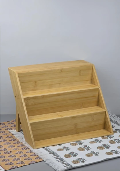 Bambu Kavanoz Standı - Mutfak Baharatlık Tuzluk Rafı - 31 CM