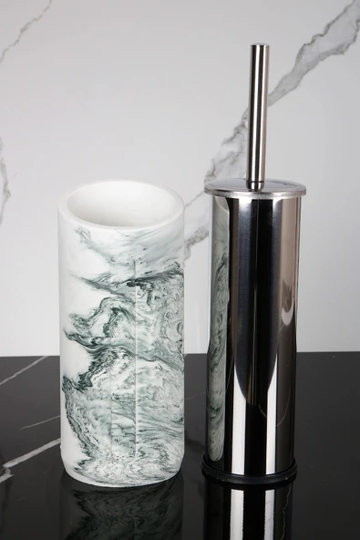 2 Parça Dekoratif Beton Tuvalet Fırçası Metal Wc Fırçalığı - Resim 3