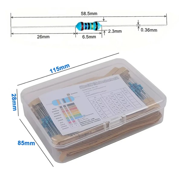 Kutulu 600 Parça Direnç Seti 10ohm / 1Mohm 30 Farklı Tip 20şer Adet Metal Film Dip Direnç 1% 1/4W Elektronik Devre Prototip Hobi - 4