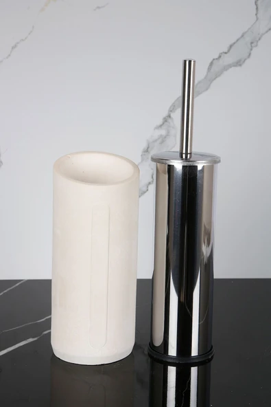 2 Parça Dekoratif Beton Tuvalet Fırçası Metal Wc Fırçalığı - 2