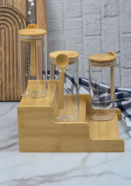 Bambu Kavanoz Standı - Mutfak Baharatlık Tuzluk Rafı - 24 CM - 2