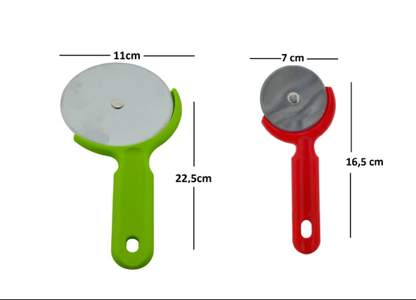 Pizza Dilimleyici 2 adet (11x23cm) ve (7x16,5cm) Ölçülerde Plastik Saplı Hamur Kesme Ruleti - 2