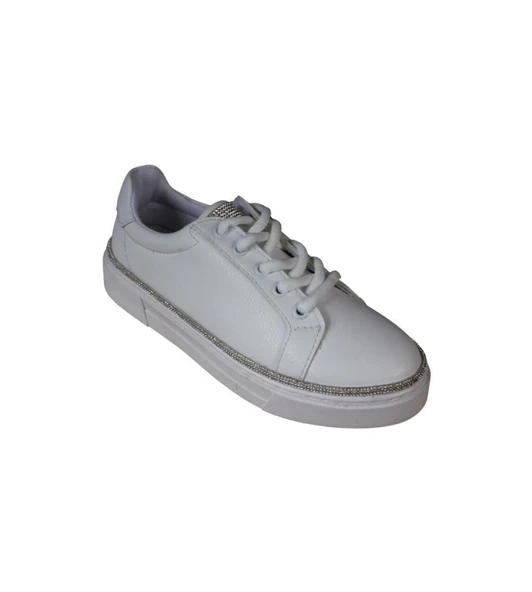 YAZKIŞ Kadın Siyah beyaz Cilt Yanları ve Dilleri Taşlı Sneaker Spor Ayakkabı - 3